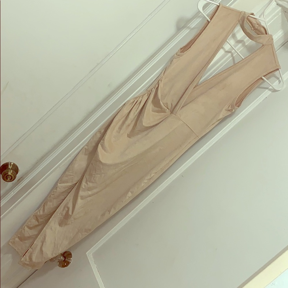 Nude Suede High Split Dress